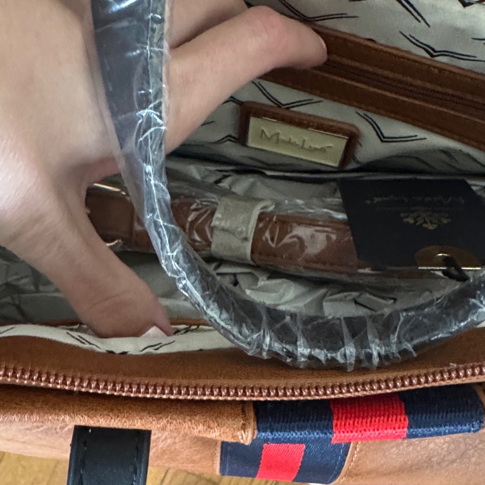 Brown Leather WomensBag with Red and Black Stripes - Picture 2 of 2